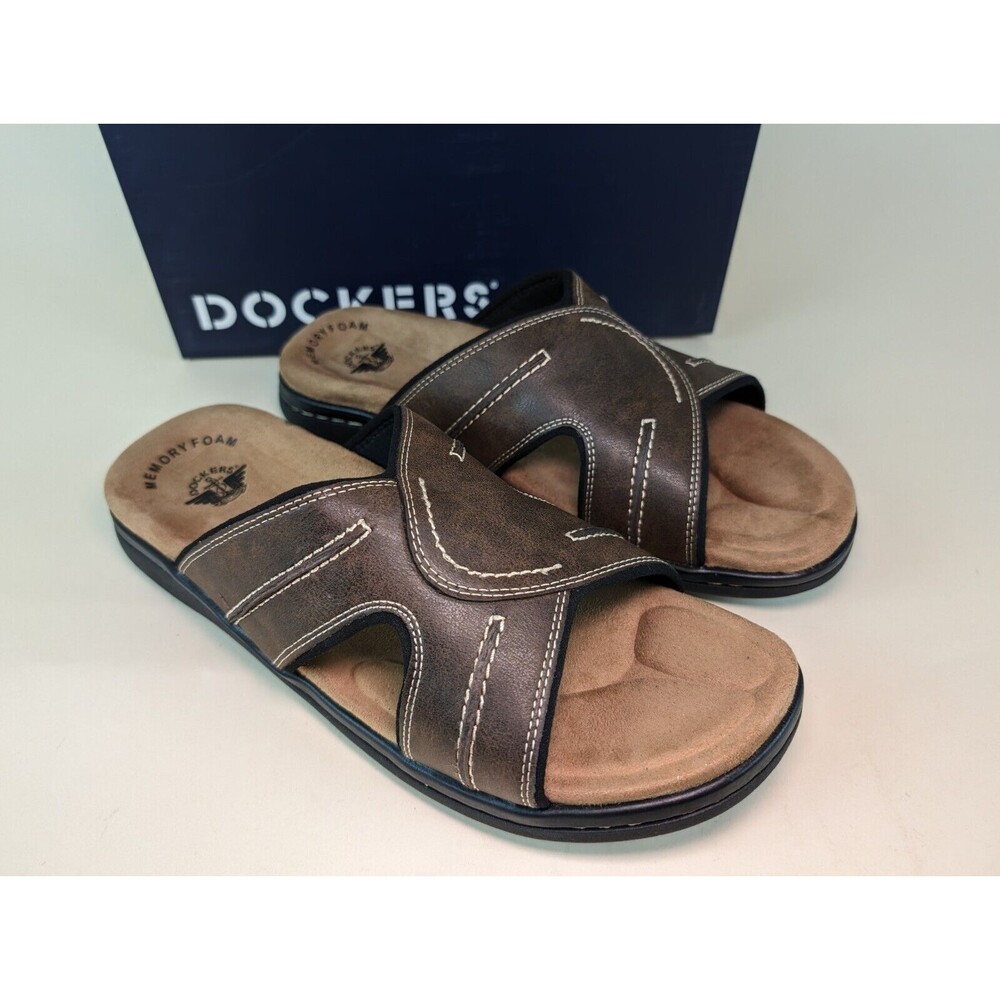 Dockers Sandals Mens 12 M Sunland Slides Brown Memory Foam Open Toe Shoes NEW - Picture 4 of 11